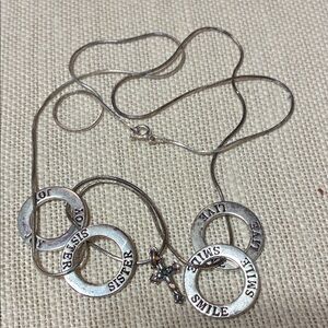 Vintage Sterling Silver Sister 29”long Necklace with Cross Pendant